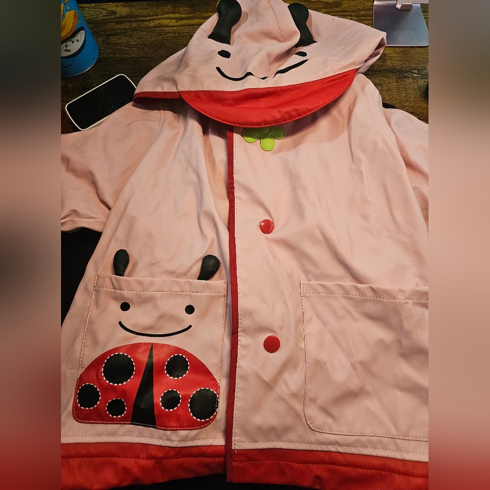 Skip Hop Pink Ladybug Red Lined Rain Coat Jacket Size 2 2t Small